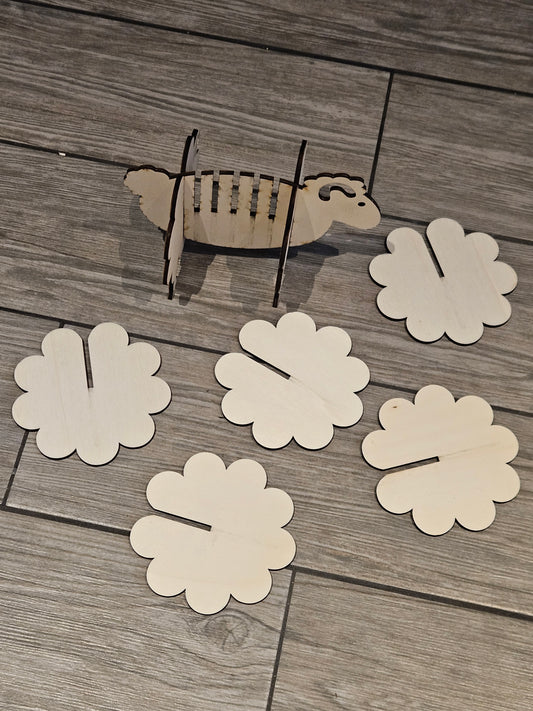 Süße Schaf-Untersetzer aus Holz –  Set mit Halter